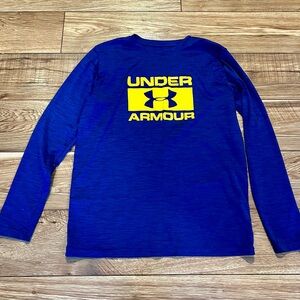 Under Armour Kids Long Sleeve Shirt in Blue with Yellow Logo